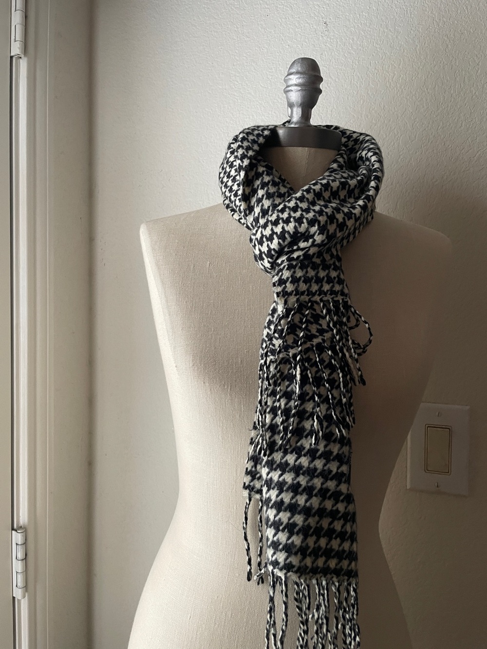 Black & White Plaid Cashmere Scarf